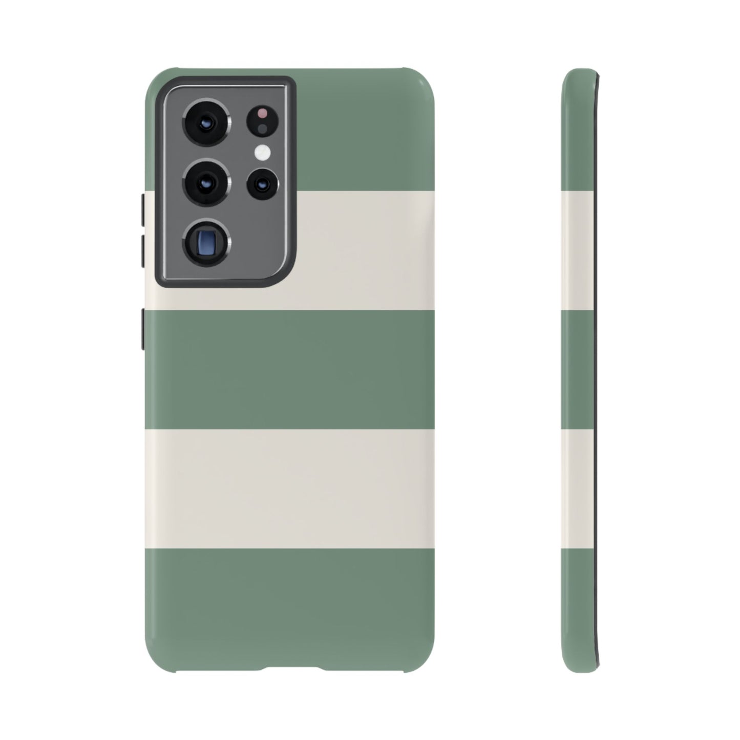 Samsung Galaxy S21 Ultra / Glossy Phone Case - Green & White Horizontal Stripe Pattern Phone Case