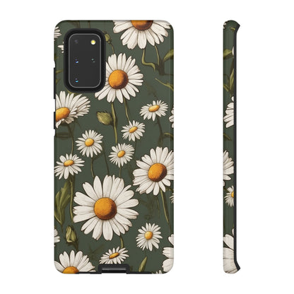 Samsung Galaxy S20+ / Glossy Phone Case - Boho Chic Daisies Floral Pattern ’White & Green’ Phone Case