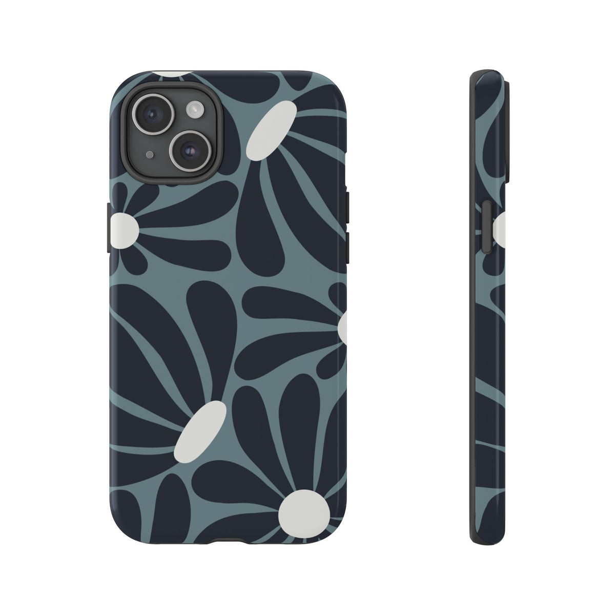 Retro Navy Blue & White Daisy Pattern Phone Case - Blue Phone Case - iPhone 15 Plus / Glossy