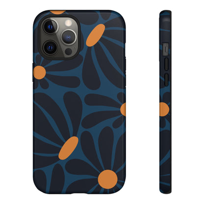 Dark Blue & Orange Daisy Pattern Phone Case - Blue Phone Case - iPhone 12 Pro Max / Glossy