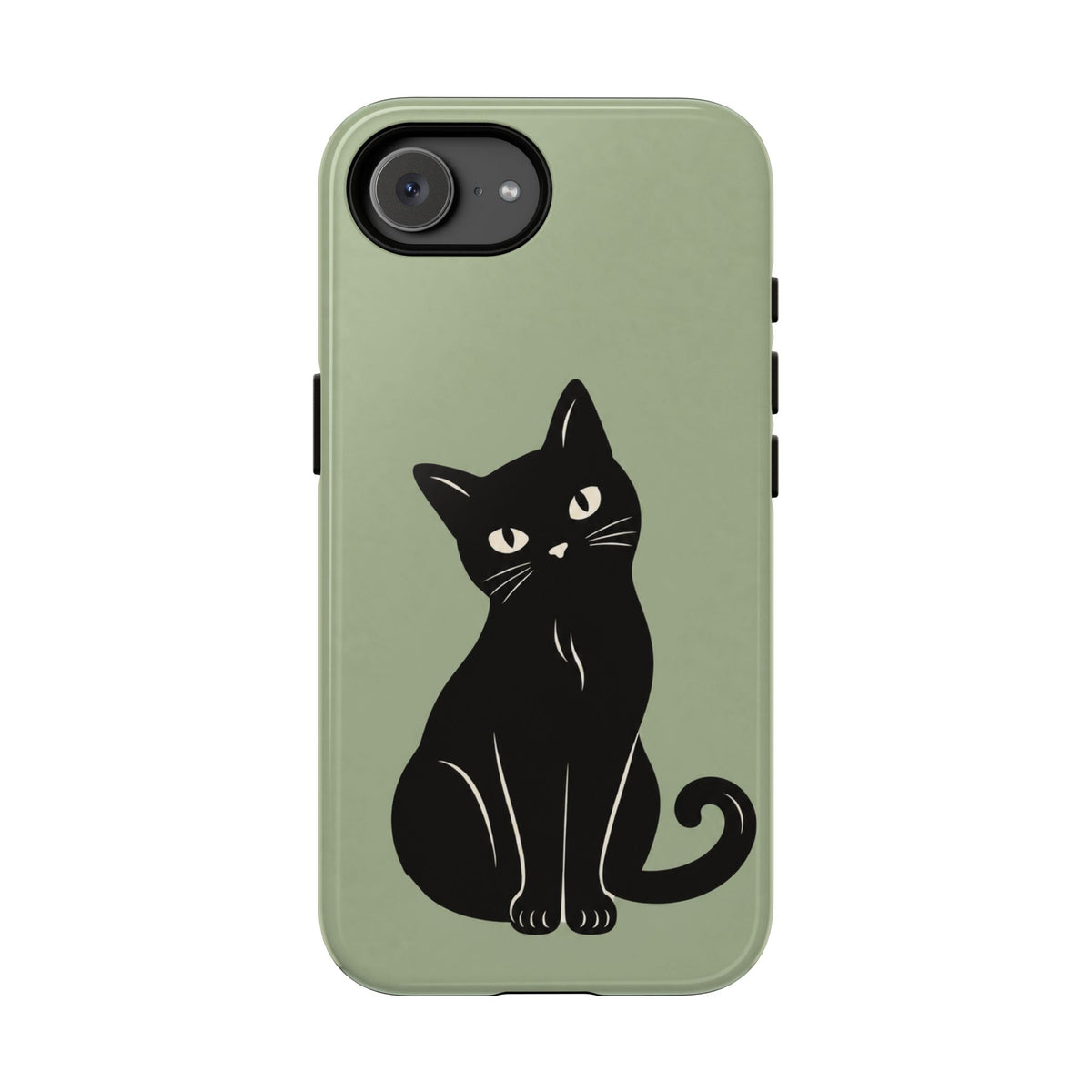 Minimalist Sage Green & Black Cat Phone Case - Green Phone Case - iPhone 17e / Glossy