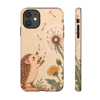 Whimsical Cream Hedgehog and Dandelion Phone Case - White Phone Case - iPhone 11 / Glossy