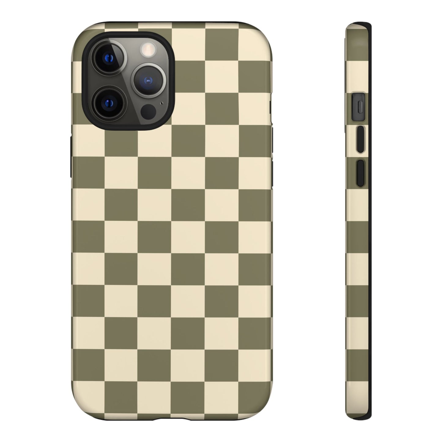 iPhone 12 Pro Max / Glossy Phone Case - ’Green Checkered Pattern’ Phone Case