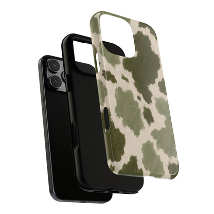 Stylish Olive Green Cow Print Phone Case - Green Phone Case