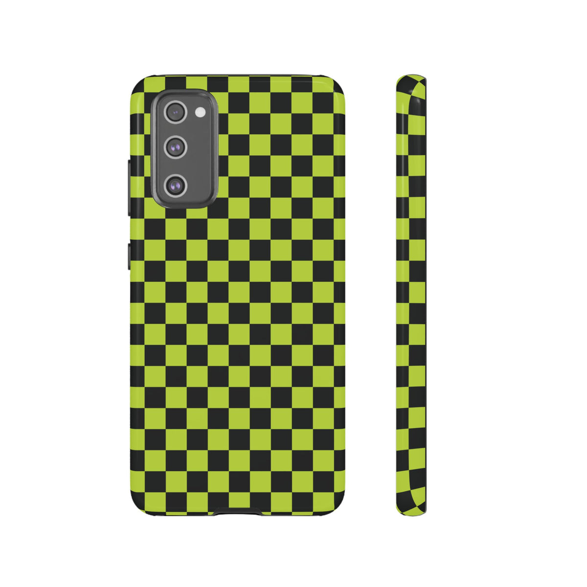 Trendy Neon Lime Green & Black Small Checked Pattern Phone Case - Green Phone Case - Samsung Galaxy S20 FE / Glossy