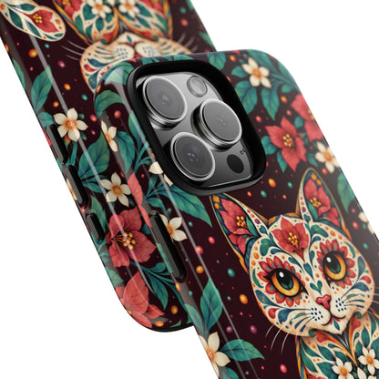 Vibrant Terracotta and Teal Calavera Cat Phone Case - Multicolor Phone Case