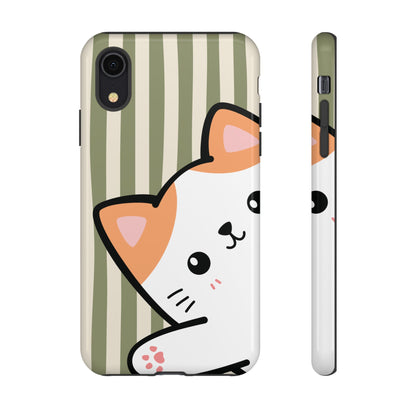 iPhone XR / Glossy Phone Case - Peakaboo Cat with Green Stripe Pattern Phone Case