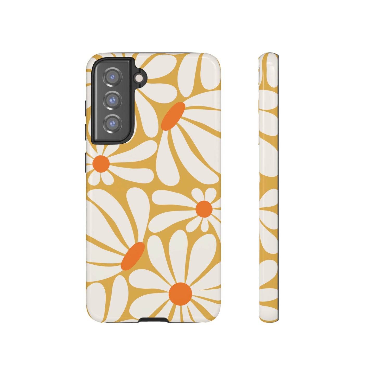 Samsung Galaxy S21 FE / Glossy Phone Case - Retro Yellow Daisy Pattern Phone Case