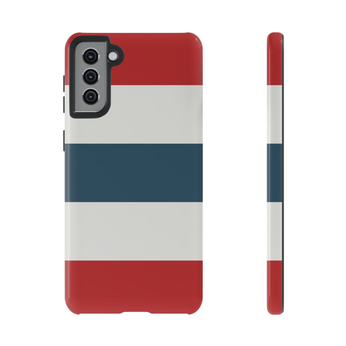 Samsung Galaxy S21 Plus / Glossy Phone Case - Red White & Blue Horizontal Stripe Pattern Phone Case