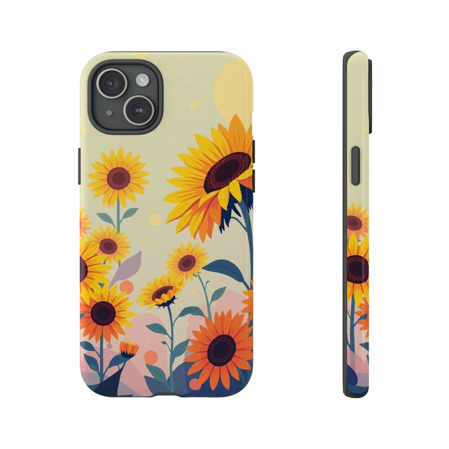 iPhone 15 Plus / Glossy Phone Case - Modern Flat Sunflower Design Phone Case