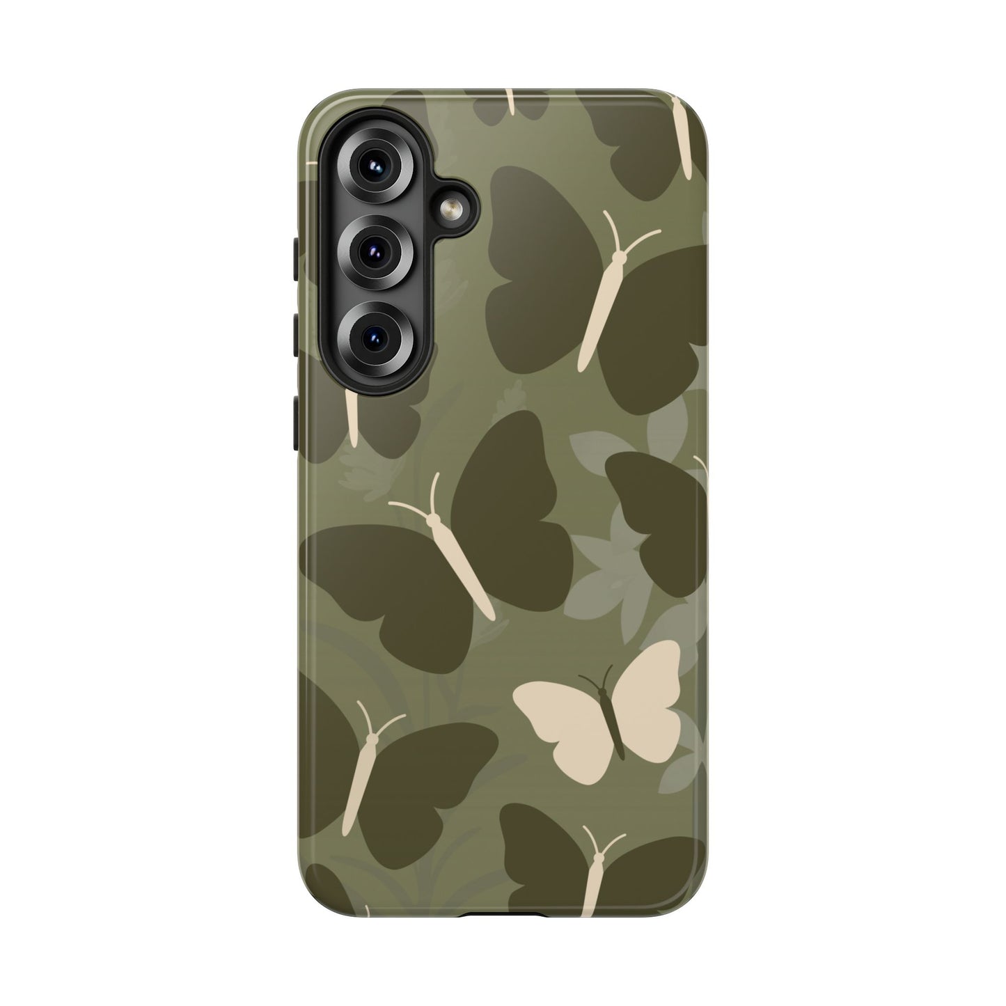 Samsung Galaxy S25 Plus / Glossy Phone Case - Minimalist Olive Green Butterfly Pattern Phone Case