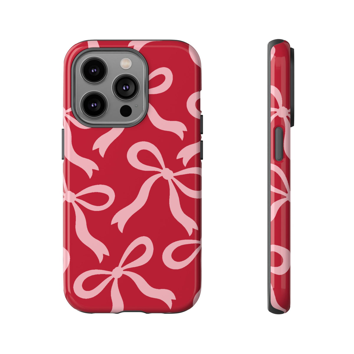 Bold Raspberry Red and Blush Pink Bow Pattern Phone Case - Red Phone Case - iPhone 14 Pro / Glossy