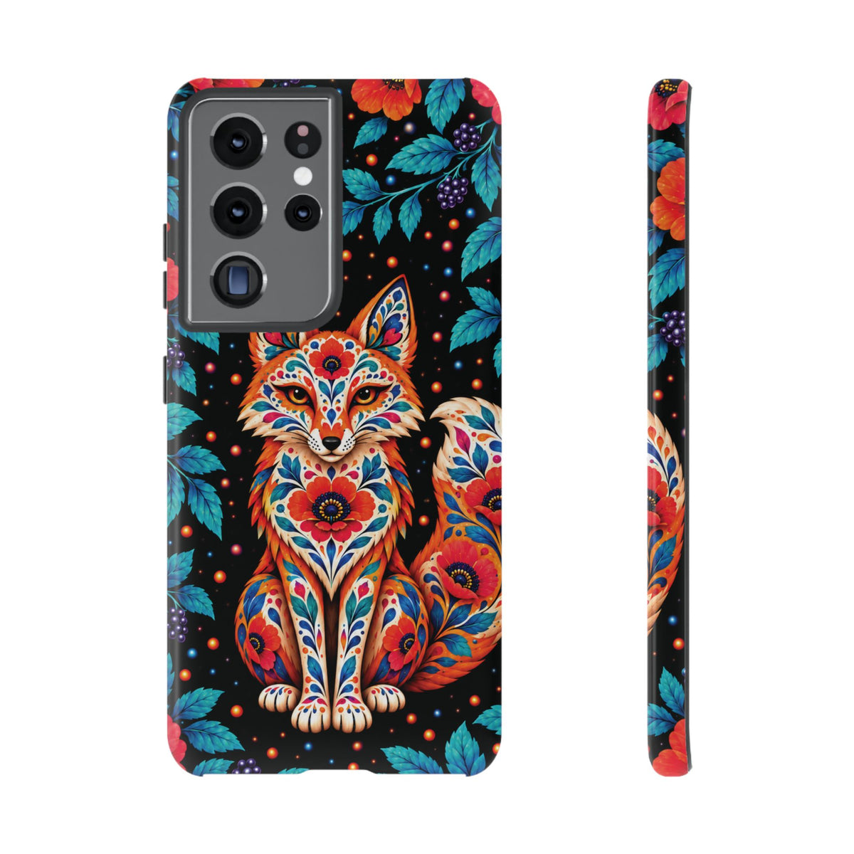 Vibrant Orange and Turquoise Calavera Fox Phone Case - Multicolor Phone Case - Samsung Galaxy S21 Ultra / Glossy