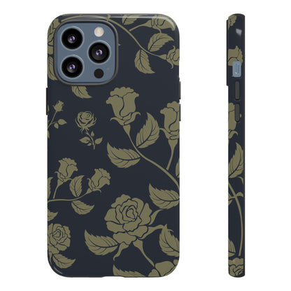 iPhone 13 Pro Max / Glossy Phone Case - ’Blue & Olive Rose Pattern’ Phone Case