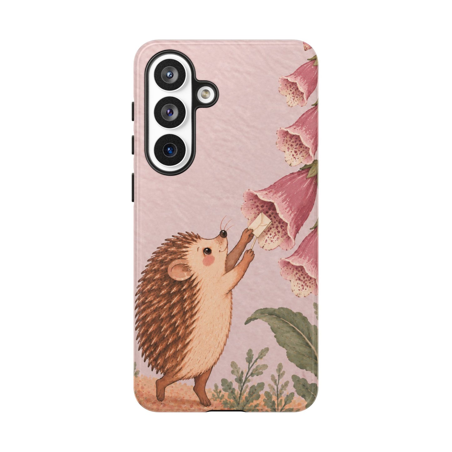 Whimsical Blush Pink Hedgehog and Foxglove Phone Case - Pink Phone Case - Samsung Galaxy S26 Plus / Glossy