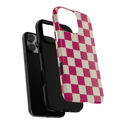 Pink & White Checked Pattern Phone Case - Pink Phone Case