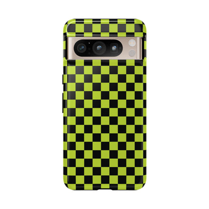 Trendy Neon Lime Green & Black Small Checked Pattern Phone Case - Green Phone Case - Google Pixel 8 Pro / Glossy