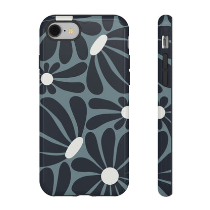 iPhone 8 / Glossy Phone Case - ’Retro Navy Blue & White Daisy Pattern’ Phone Case