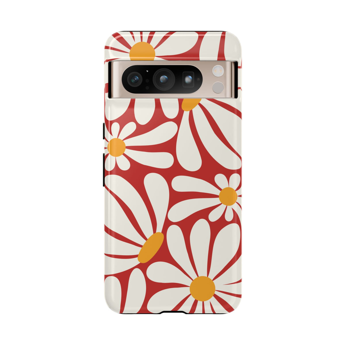 Retro Red Daisy Pattern Phone Case - Red Phone Case - Google Pixel 8 Pro / Glossy