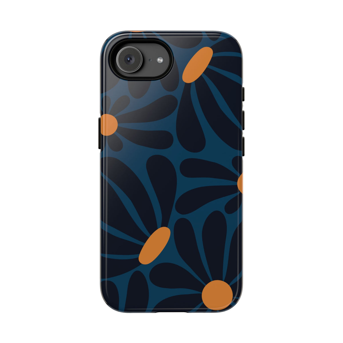 Dark Blue & Orange Daisy Pattern Phone Case - Blue Phone Case - iPhone 17e / Glossy