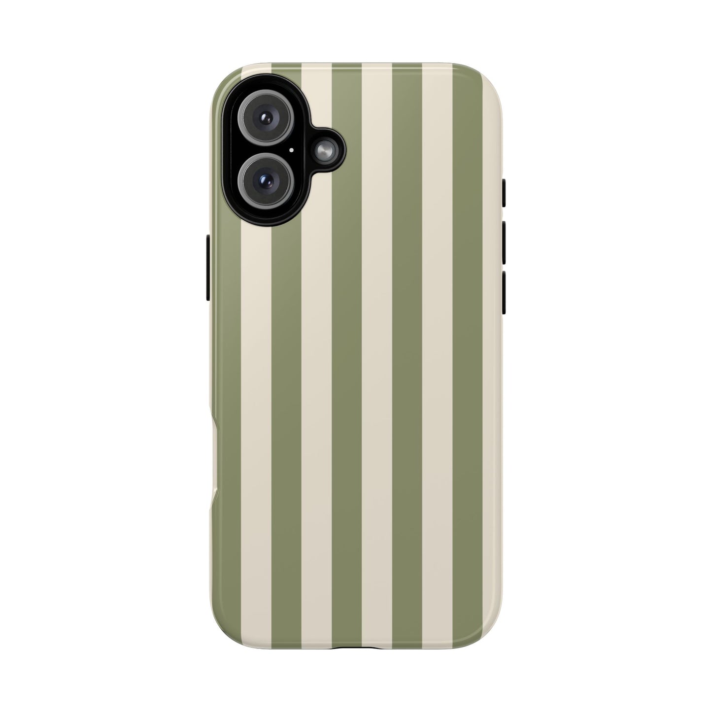 iPhone 16 Plus / Glossy Phone Case - ’Olive & Beige Stripe Pattern’ Phone Case