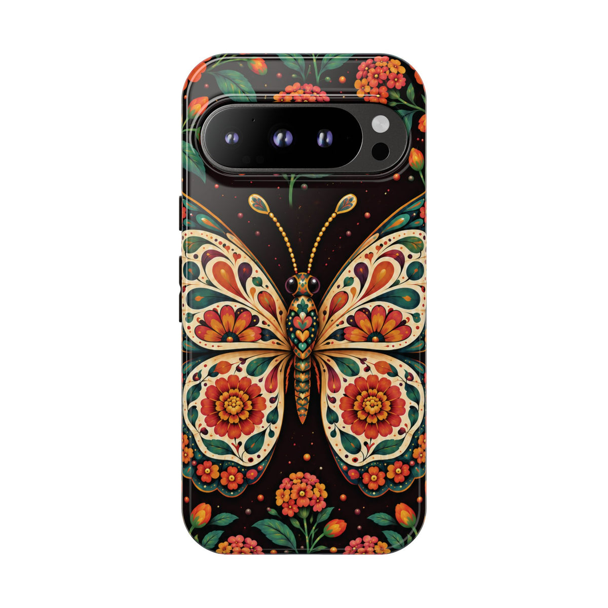 Vibrant Terracotta and Teal Calavera Butterfly Phone Case - Multicolor Phone Case - Google Pixel 9 Pro / Glossy