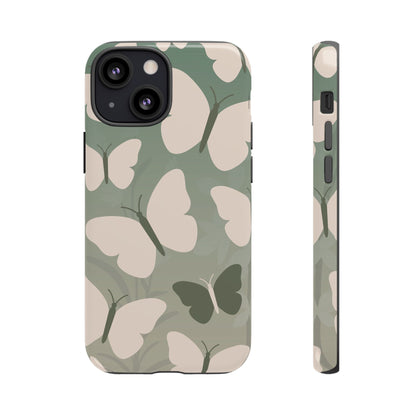iPhone 13 Mini / Glossy Phone Case - Minimalist Light Green Butterfly Pattern Phone Case