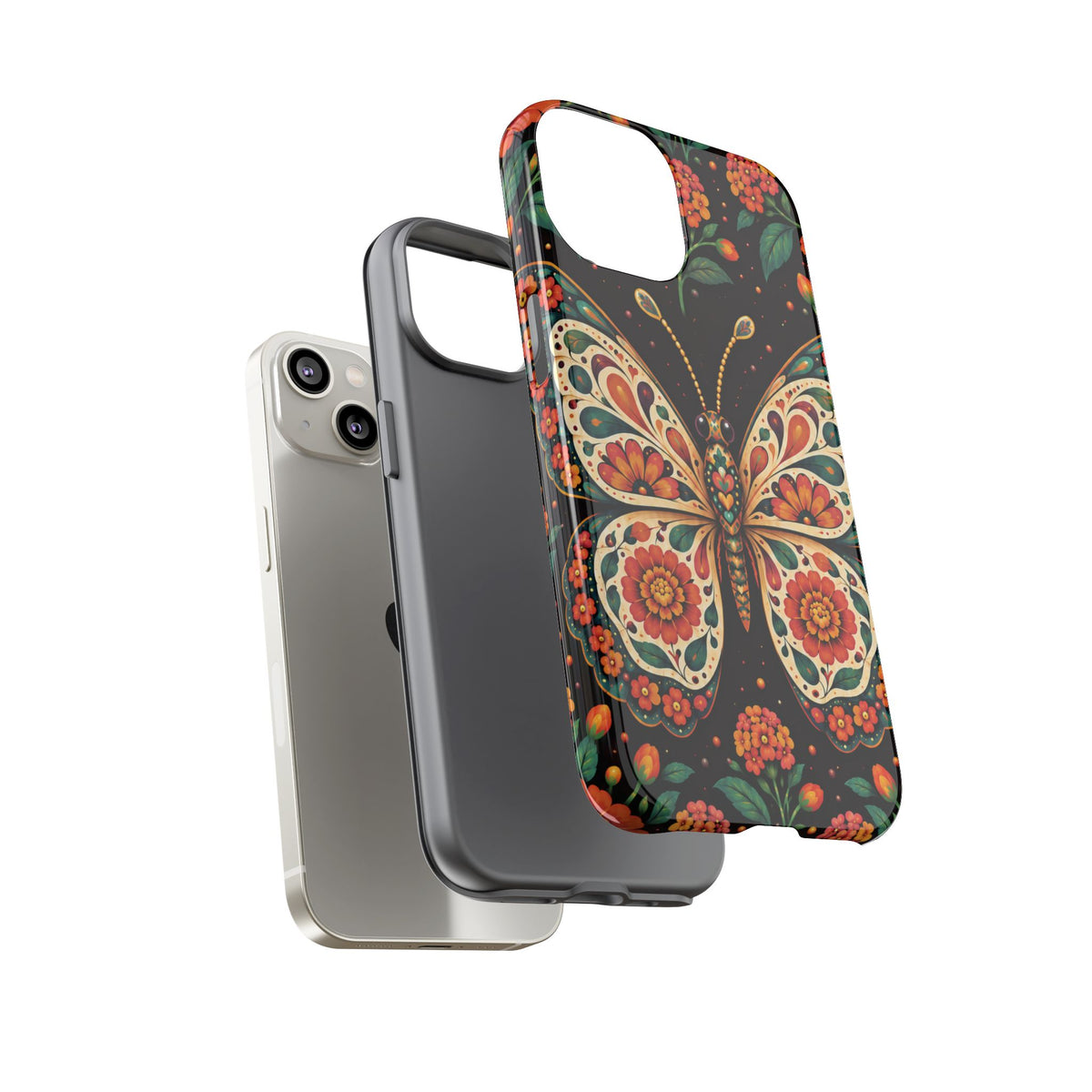 Vibrant Terracotta and Teal Calavera Butterfly Phone Case - Multicolor Phone Case
