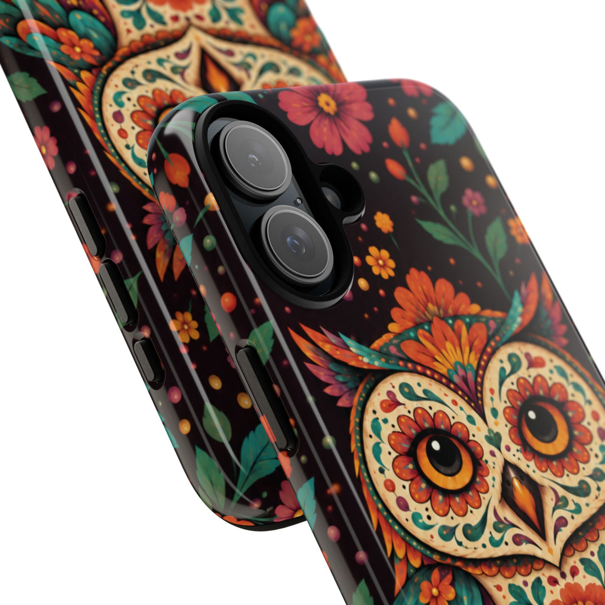 Vibrant Terracotta and Teal Calavera Owl Phone Case - Multicolor Phone Case