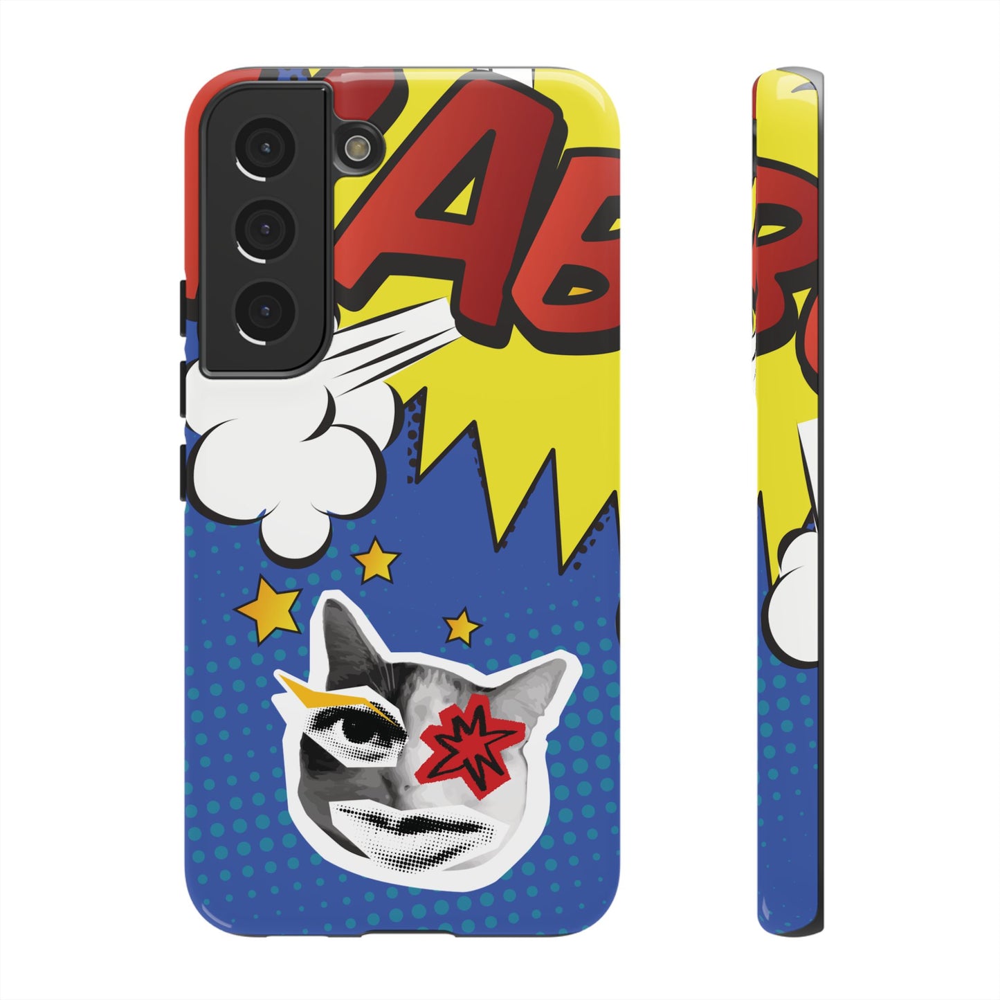 Samsung Galaxy S22 / Glossy Phone Case - Bold Blue Pop Art Cat Phone Case