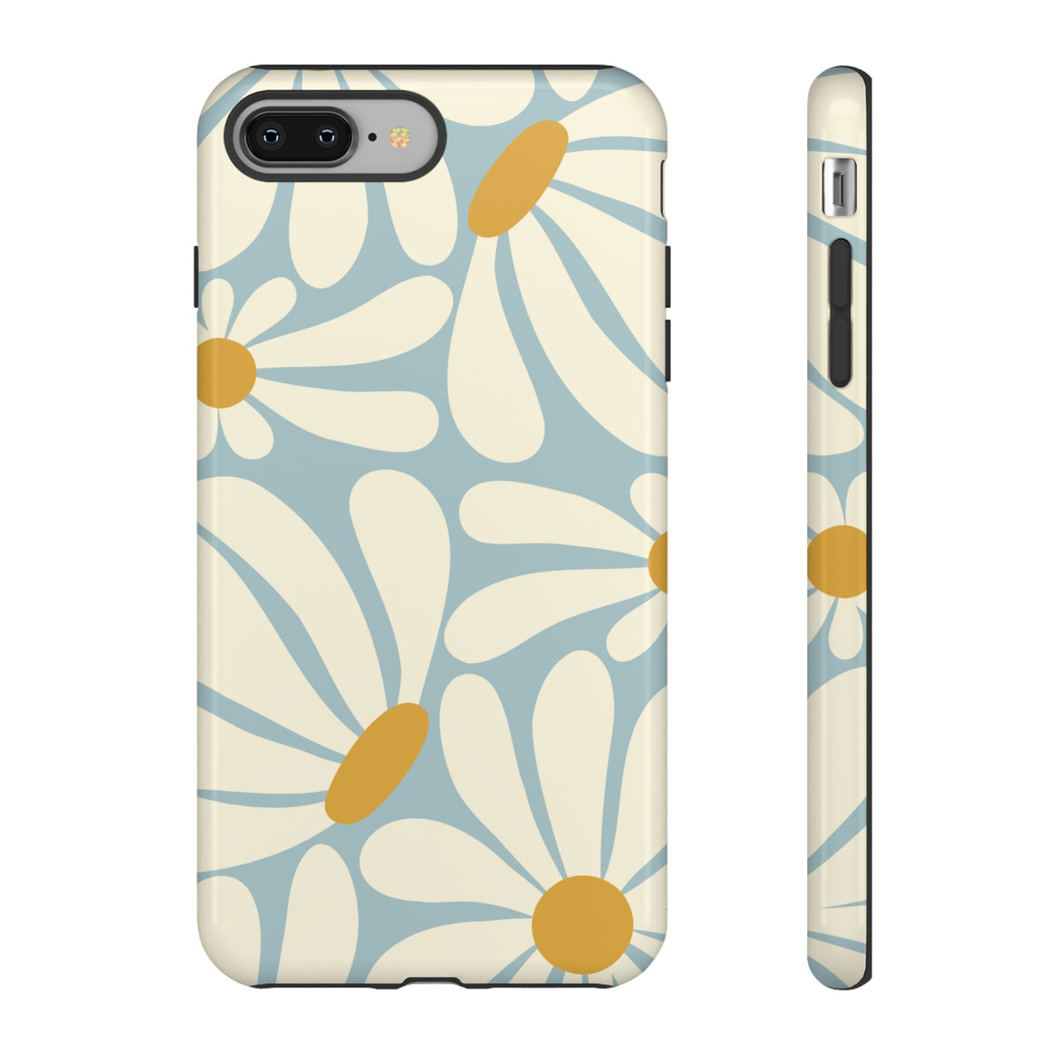 Retro Light Blue Daisy Pattern Phone Case - Blue Phone Case - iPhone 8 Plus / Glossy