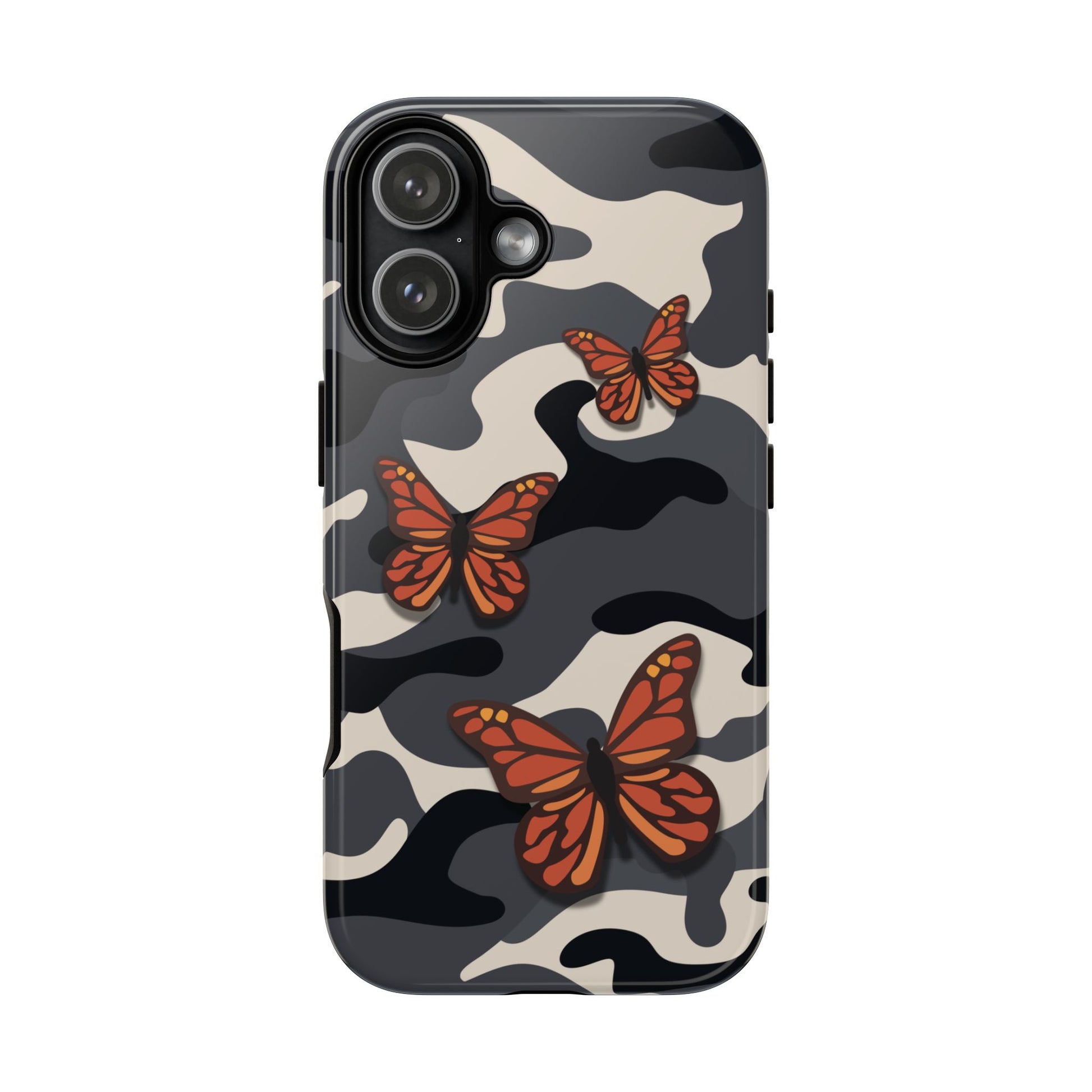 iPhone 17 / Glossy Phone Case - Black & Orange Butterfly Camo Phone Case