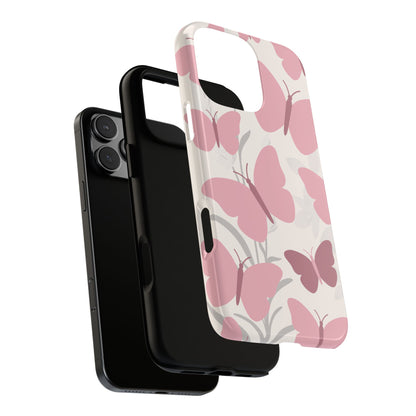 Minimalist Cream & Pink Butterfly Pattern Phone Case - White Phone Case