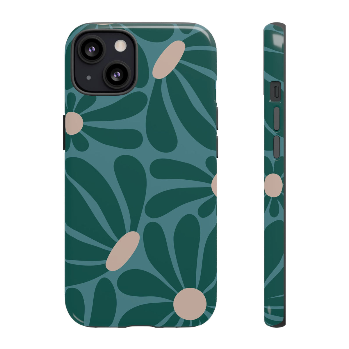 Retro Turquoise Daisy Pattern Phone Case - Green Phone Case - iPhone 13 / Glossy