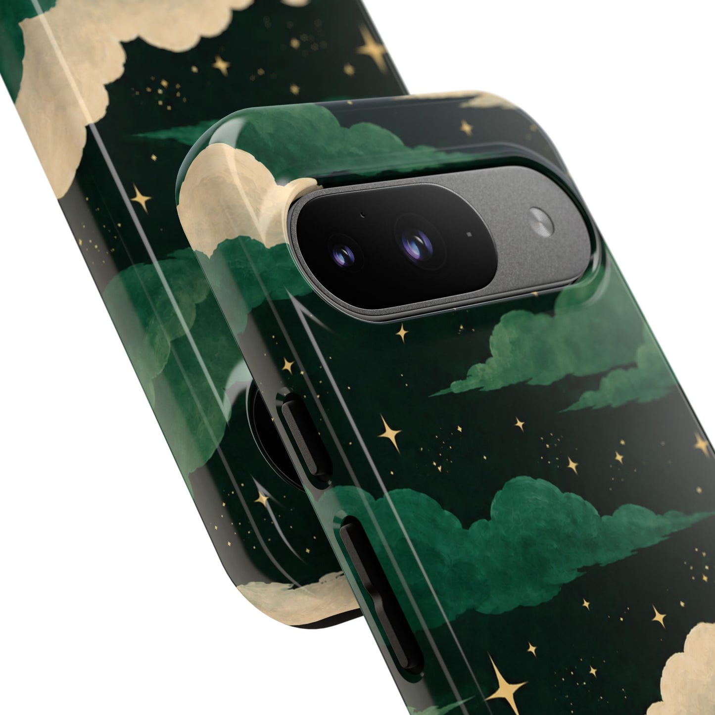 Illustrated Emerald Green Clouds & Stars Phone Case
