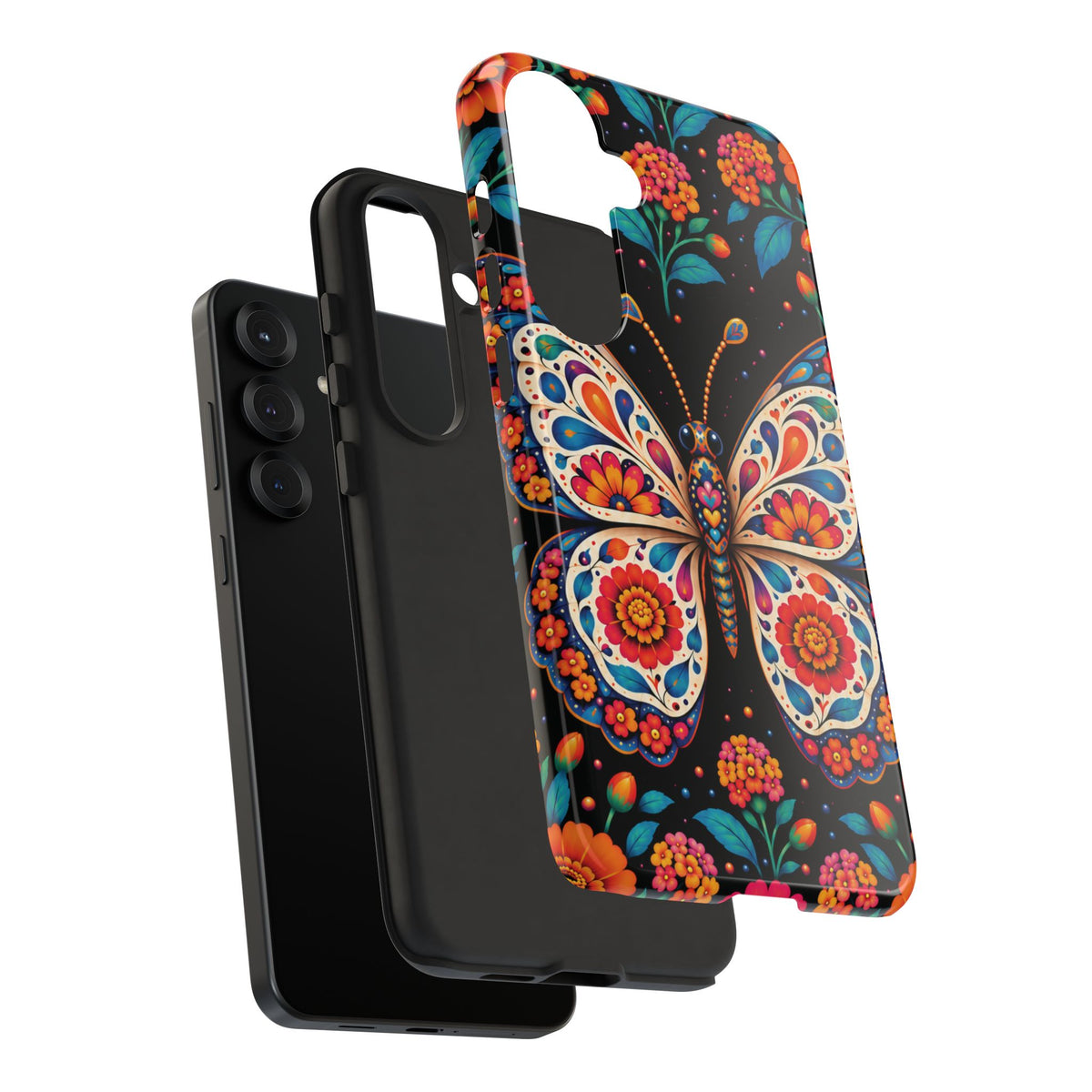Vibrant Orange and Turquoise Calavera Butterfly Phone Case - Multicolor Phone Case