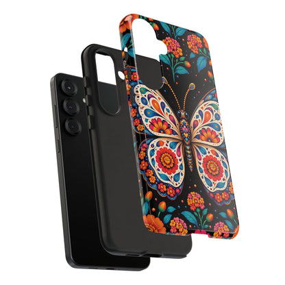Vibrant Orange and Turquoise Calavera Butterfly Phone Case - Multicolor Phone Case