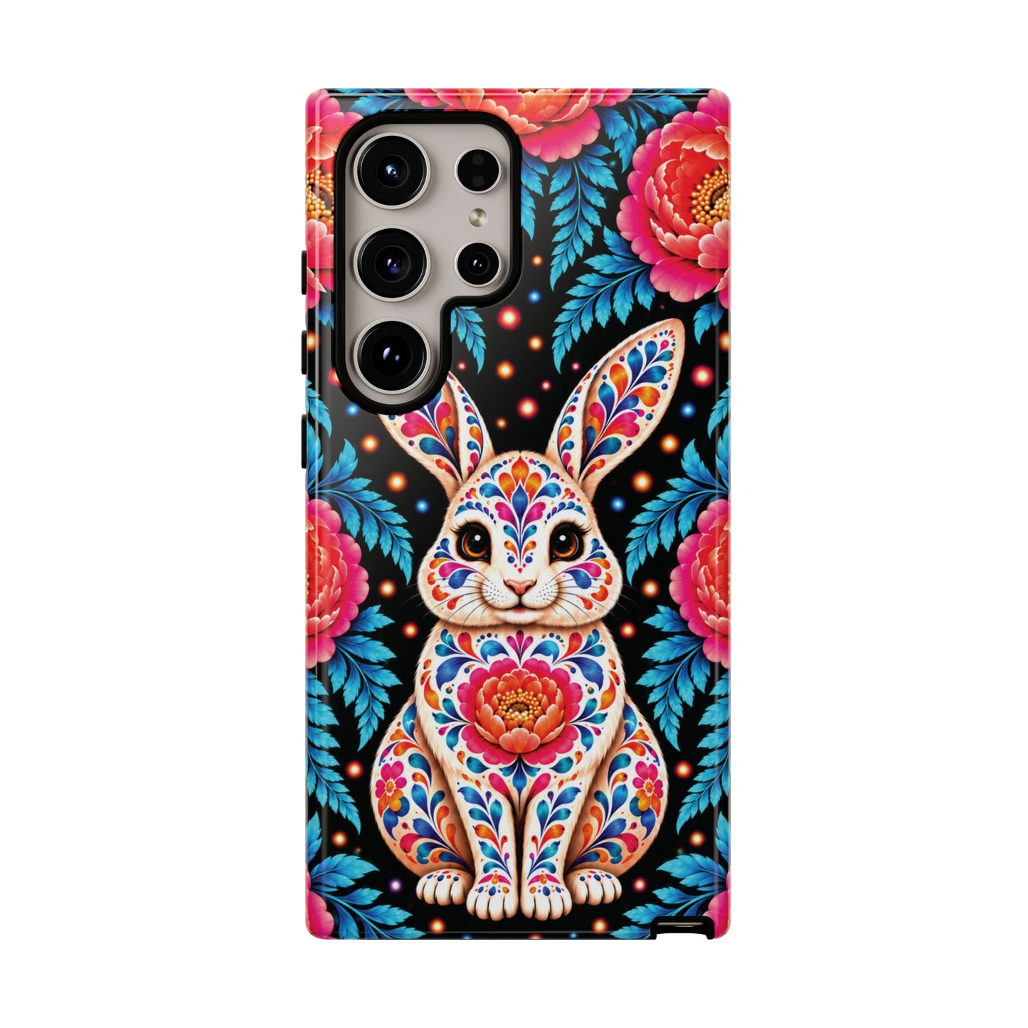 Cute Pink and Turquoise Calavera Bunny Phone Case - Multicolor Phone Case - Samsung Galaxy S24 Ultra / Glossy