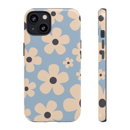 iPhone 13 / Glossy Phone Case - Cute Light Blue & Cream Daisy Pattern Phone Case