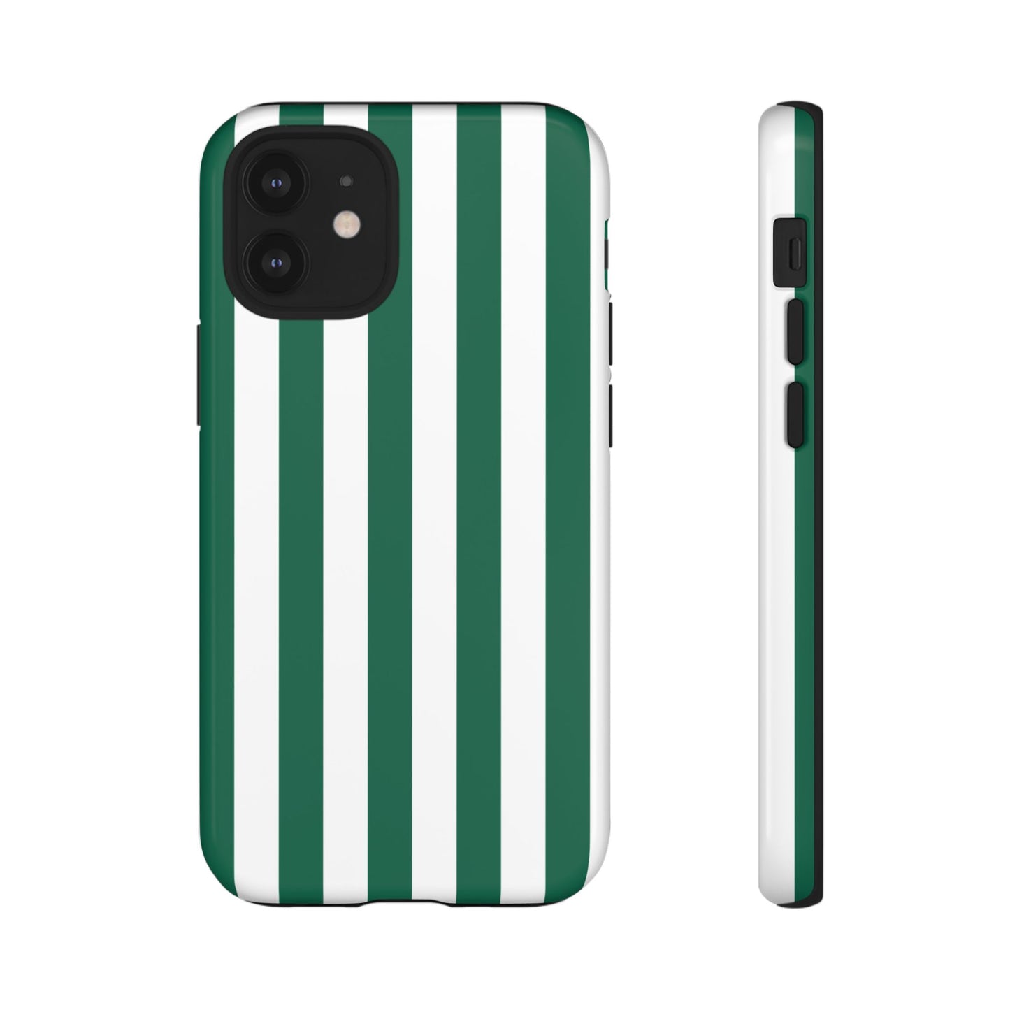 iPhone 12 Mini / Glossy Phone Case - Simple Green & White Stripe Pattern Phone Case