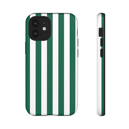 iPhone 12 Mini / Glossy Phone Case - Simple Green & White Stripe Pattern Phone Case