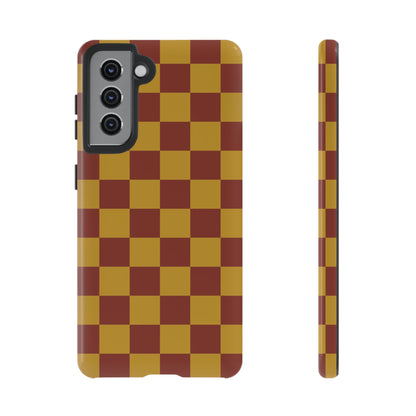 Trendy Mustard & Burgandy Checked Pattern Phone Case - Brown Phone Case - Samsung Galaxy S21 / Glossy