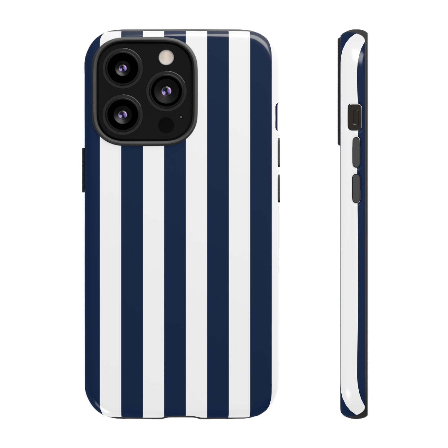 iPhone 13 Pro / Glossy Phone Case - Simple Dark Blue & White Stripe Pattern Phone Case