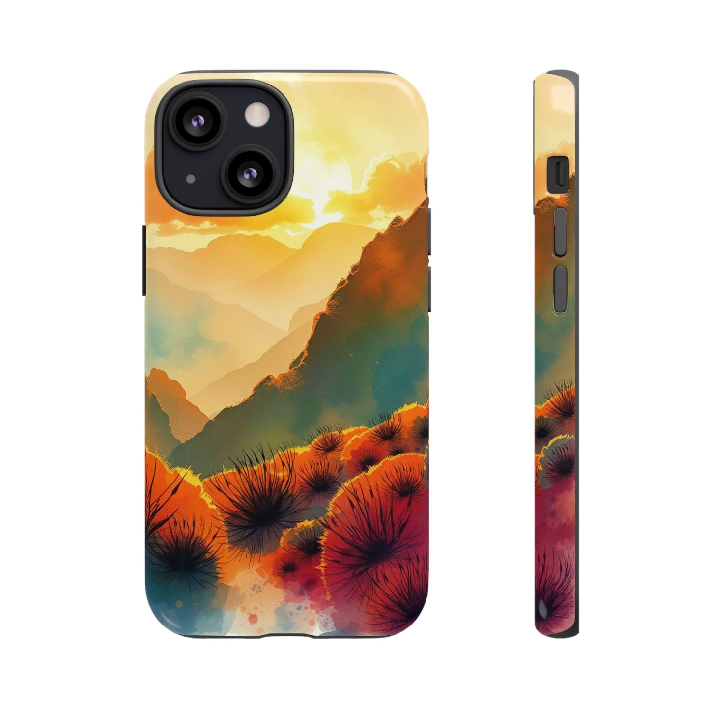 iPhone 13 Mini / Glossy Phone Case - Ideallic Watercolour Sunset Design Phone Case