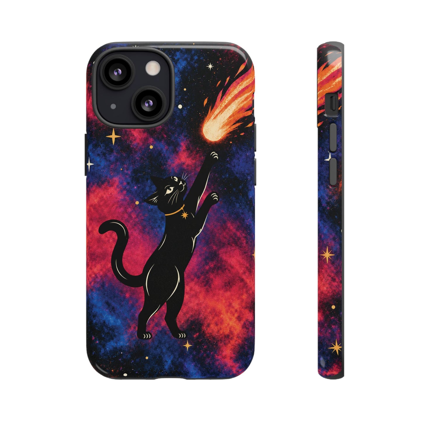 Whimsical Multicolour Celestial Black Cat Phone Case