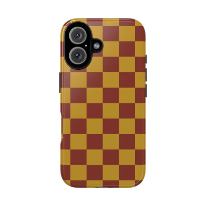 Trendy Mustard & Burgandy Checked Pattern Phone Case - Brown Phone Case - iPhone 16 / Glossy
