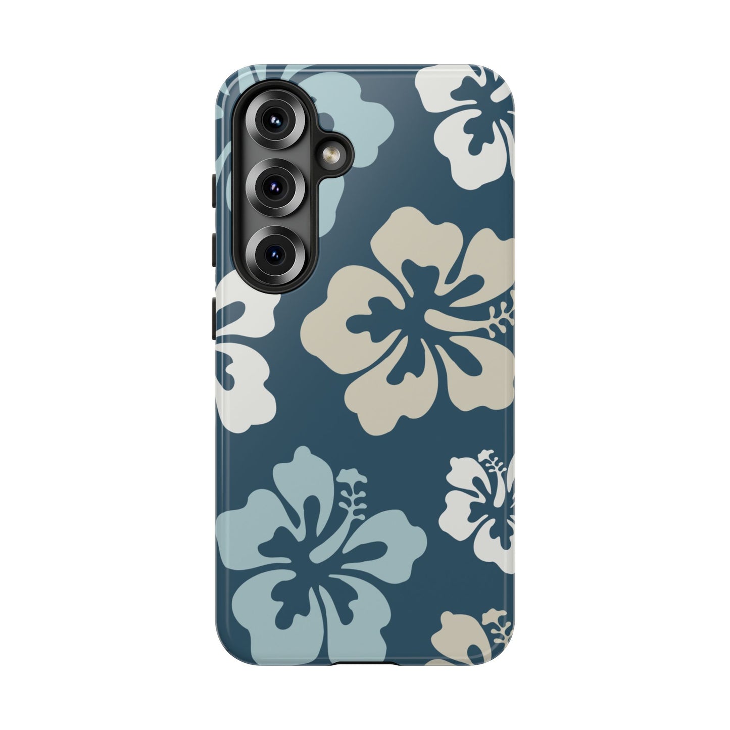 Samsung Galaxy S25 / Glossy Phone Case - ’Blue Hibiscus Retro Pattern #1’ Phone Case