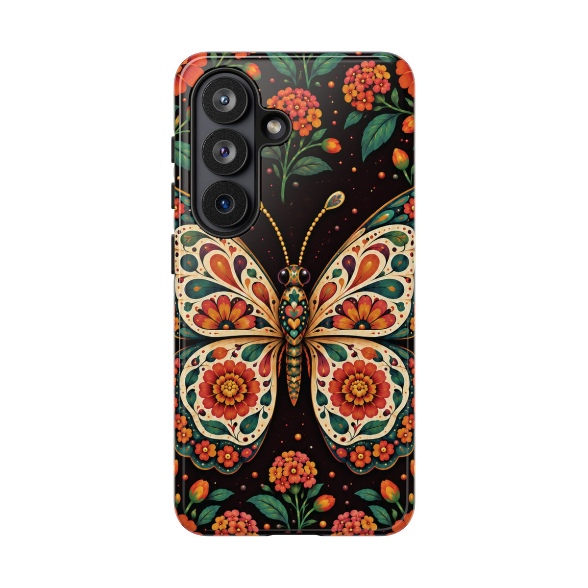 Vibrant Terracotta and Teal Calavera Butterfly Phone Case - Multicolor Phone Case - Samsung Galaxy S26 / Glossy