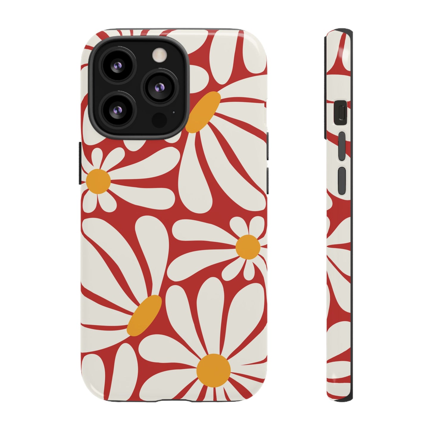 Retro Red Daisy Pattern Phone Case - Red Phone Case - iPhone 13 Pro / Glossy