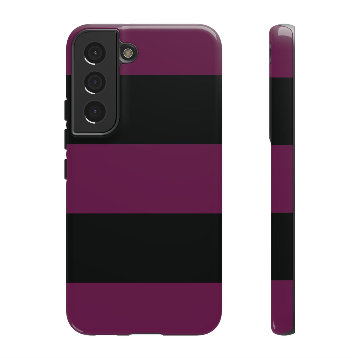 Samsung Galaxy S22 / Glossy Phone Case - Purple & Black Horizontal Stripe Pattern Phone Case